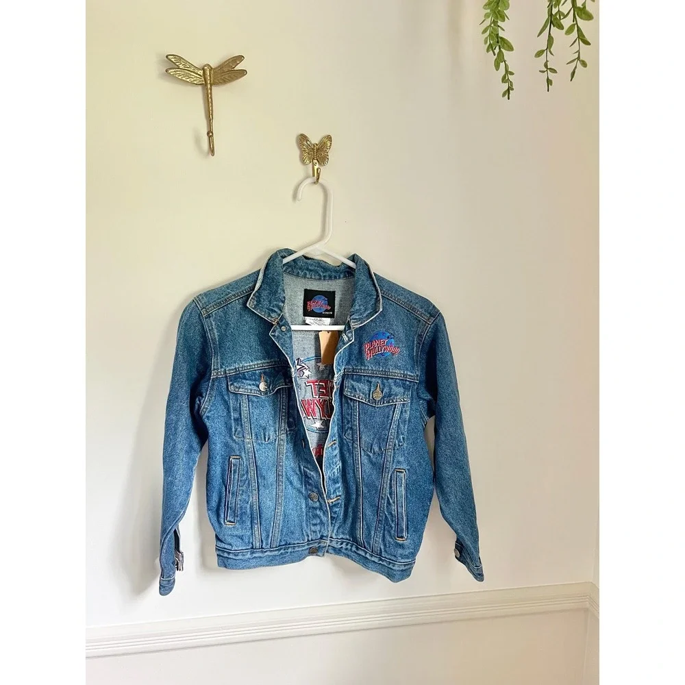 Vintage 1990s Planet Hollywood London Denim Patchwork Jacket‎